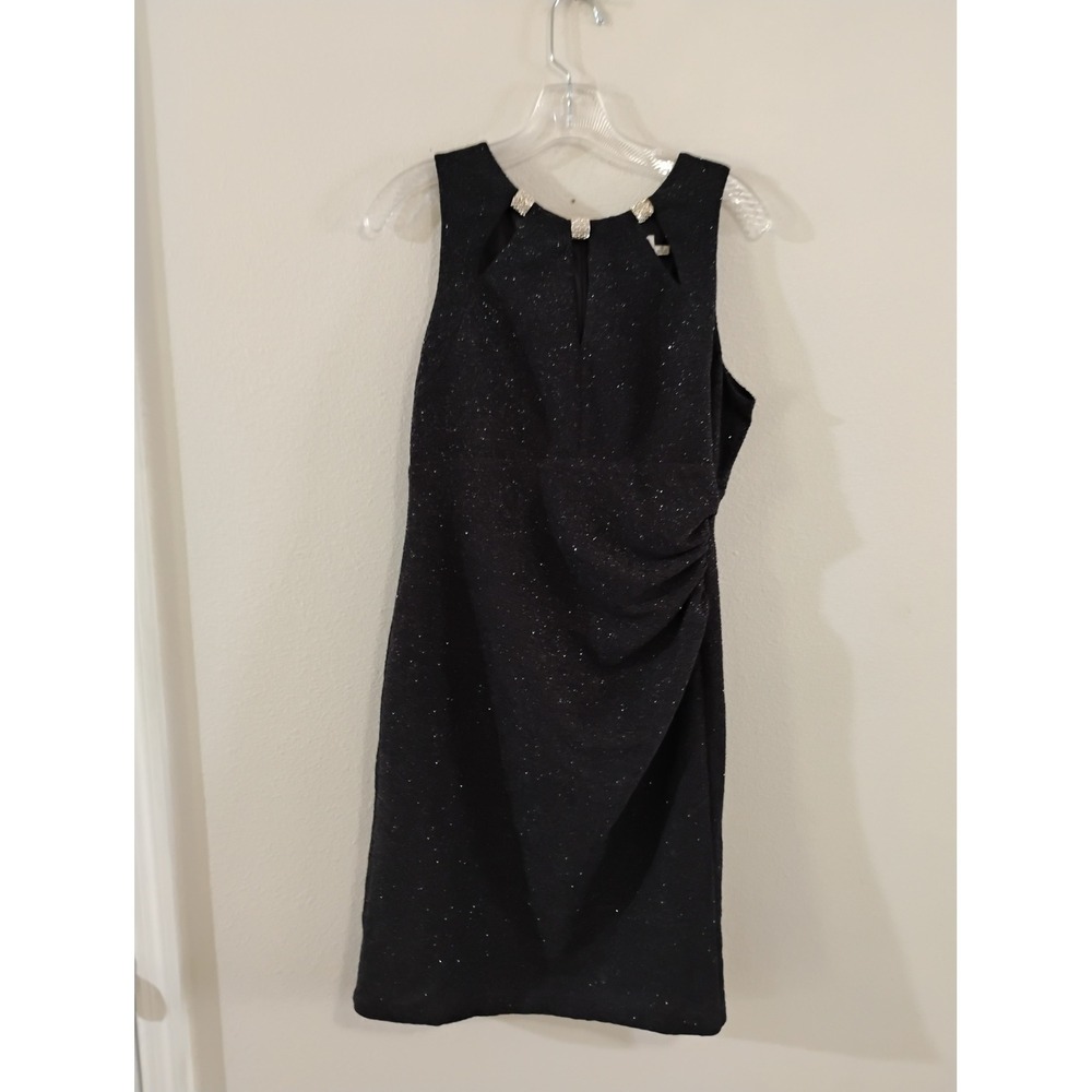 Eliza J Black Glitter Cutout Rhinestone Sheath Cocktail Dress Size 10